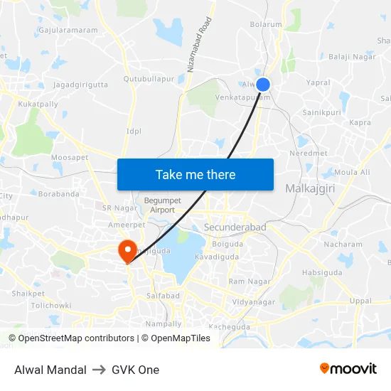 Alwal Mandal to GVK One map