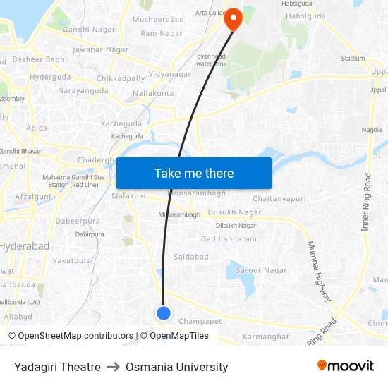 Yadagiri Theatre to Osmania University map
