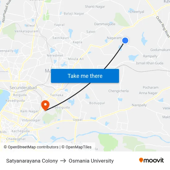 Satyanarayana Colony to Osmania University map