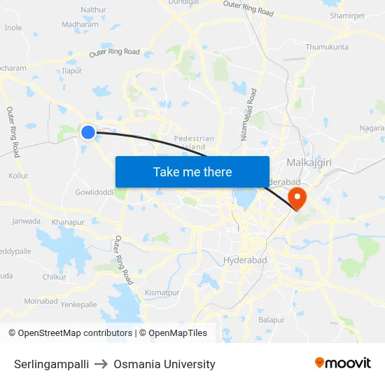 Serlingampalli to Osmania University map