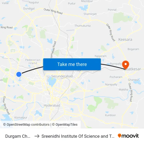 Durgam Cheruvu to Sreenidhi Institute Of Science and Technology map