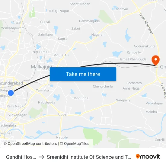 Gandhi Hospital to Sreenidhi Institute Of Science and Technology map