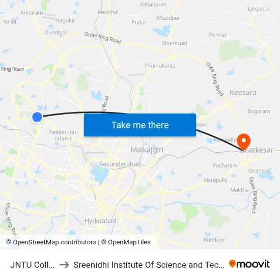 जेएनटीयू कॉलेज to श्रीनिधि विज्ञान और प्रौद्योगिकी संस्थान map