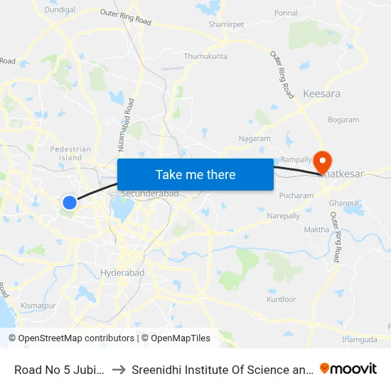 Road No 5 Jubilee Hills to Sreenidhi Institute Of Science and Technology map