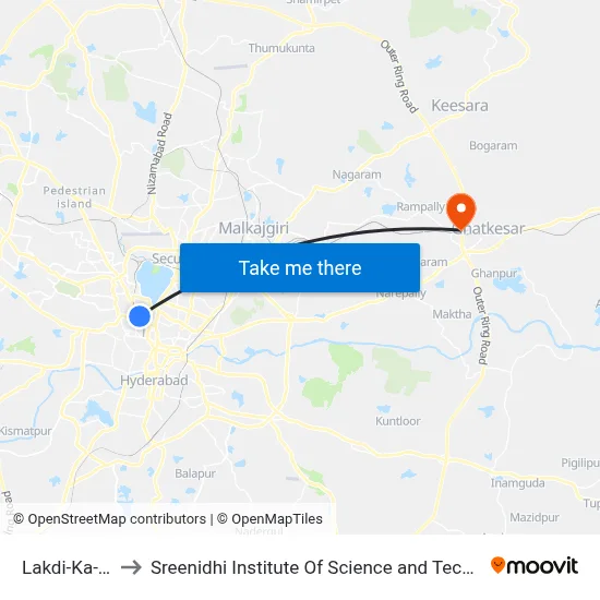 Lakdi-Ka-Pul to Sreenidhi Institute Of Science and Technology map