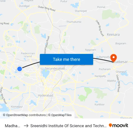 Madhapur to Sreenidhi Institute Of Science and Technology map