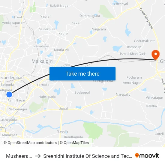 Musheerabad to Sreenidhi Institute Of Science and Technology map