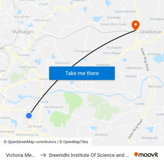Victoria Memorial to Sreenidhi Institute Of Science and Technology map