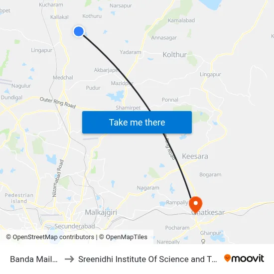 Banda Mailaram to Sreenidhi Institute Of Science and Technology map