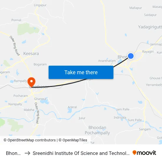 Bhongir to Sreenidhi Institute Of Science and Technology map