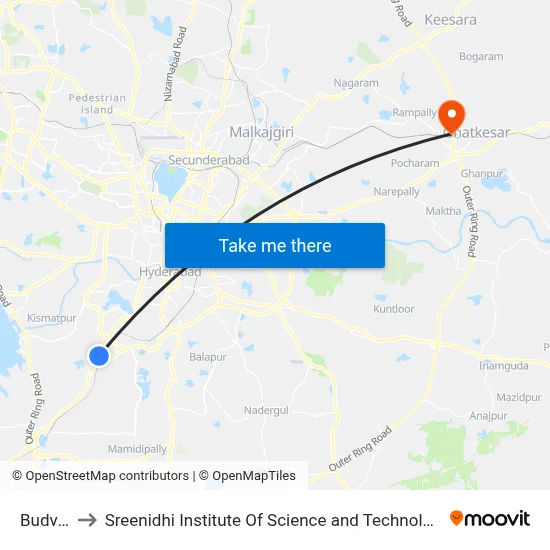 Budvel to Sreenidhi Institute Of Science and Technology map