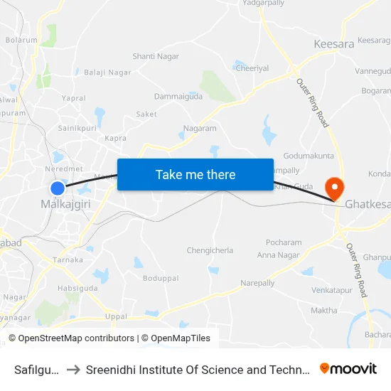 Safilguda to Sreenidhi Institute Of Science and Technology map