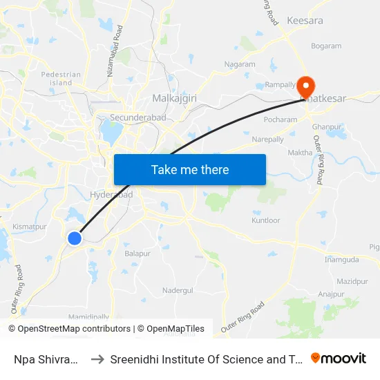 Npa Shivrampalli to Sreenidhi Institute Of Science and Technology map