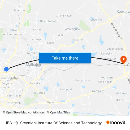 JBS to Sreenidhi Institute Of Science and Technology map
