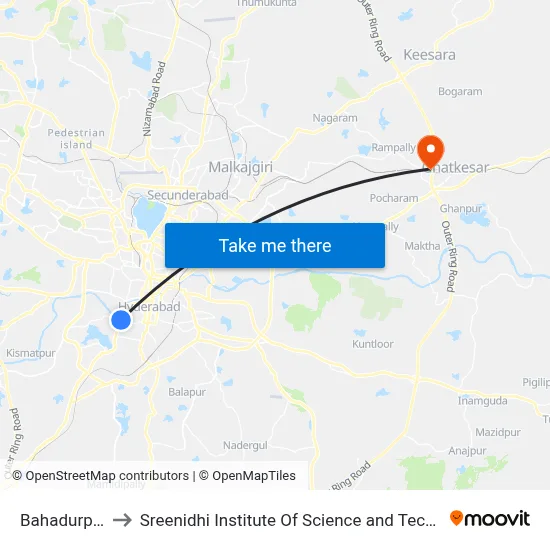Bahadurpura to Sreenidhi Institute Of Science and Technology map