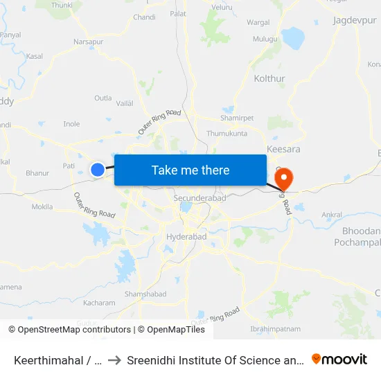 Keerthimahal / B.H.E.L to Sreenidhi Institute Of Science and Technology map