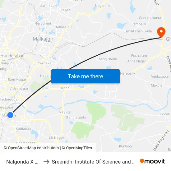 Nalgonda X Roads to Sreenidhi Institute Of Science and Technology map