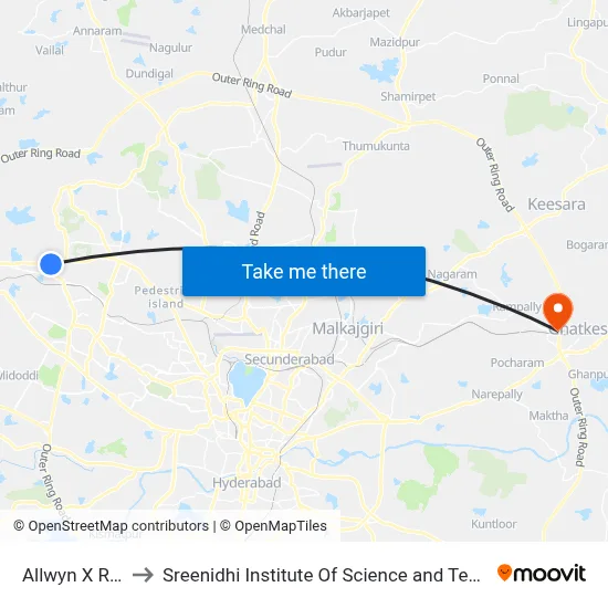 Allwyn X Road to Sreenidhi Institute Of Science and Technology map