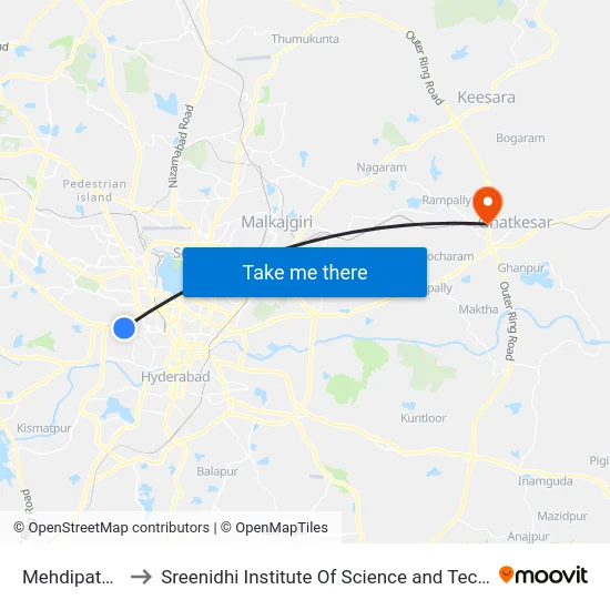 Mehdipatnam to Sreenidhi Institute Of Science and Technology map