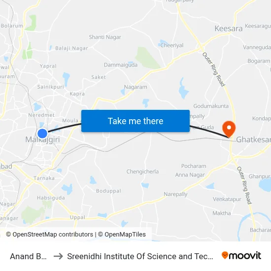Anand Bagh to Sreenidhi Institute Of Science and Technology map