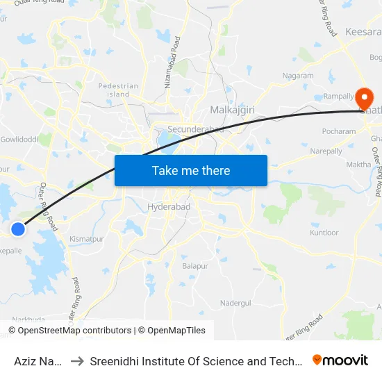 Aziz Nagar to Sreenidhi Institute Of Science and Technology map