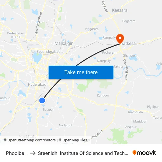 Phoolbagh to Sreenidhi Institute Of Science and Technology map