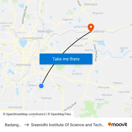 Badangpet to Sreenidhi Institute Of Science and Technology map