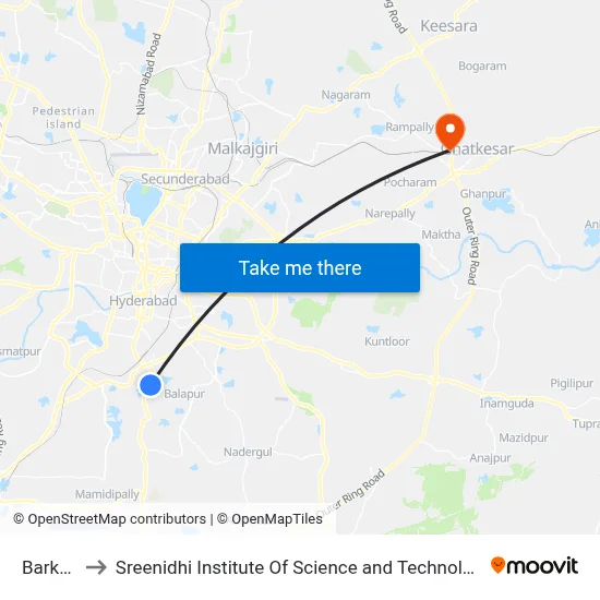 Barkas to Sreenidhi Institute Of Science and Technology map