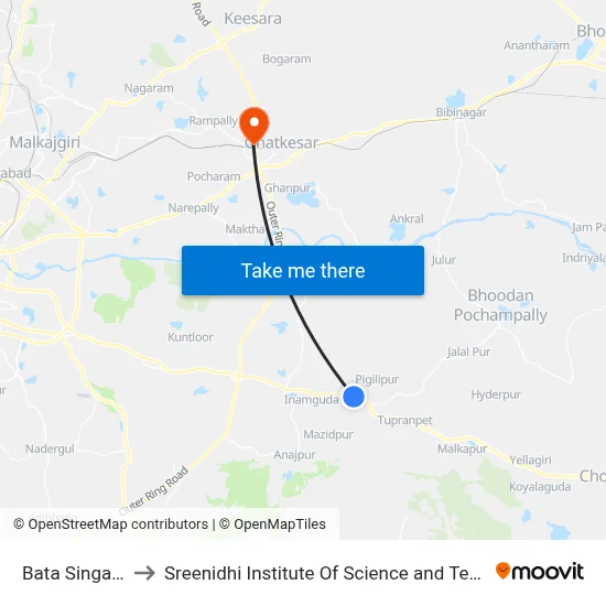 Bata Singaram to Sreenidhi Institute Of Science and Technology map