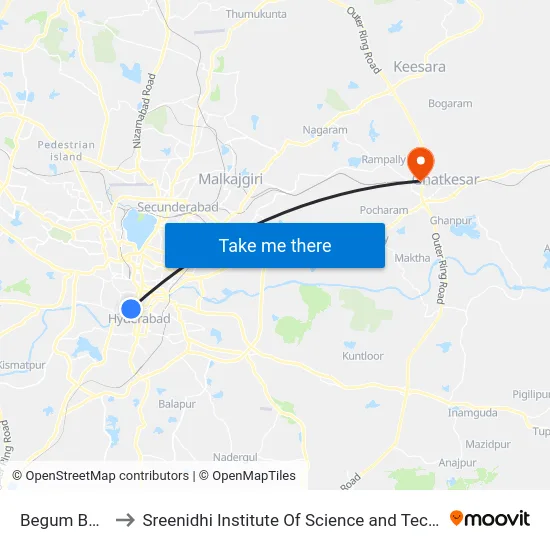 Begum Bazar to Sreenidhi Institute Of Science and Technology map