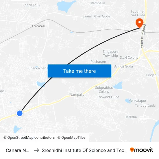 Canara Nagar to Sreenidhi Institute Of Science and Technology map
