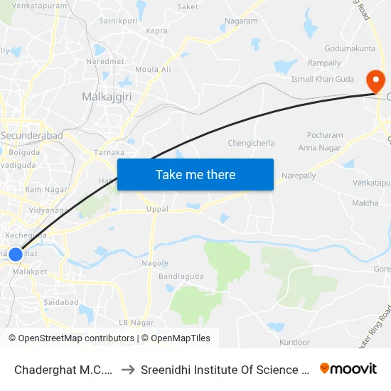 Chaderghat M.C.H Quaters to Sreenidhi Institute Of Science and Technology map