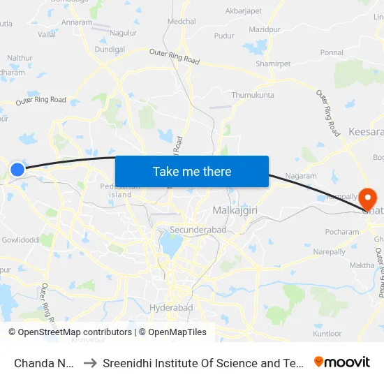 Chanda Nagar to Sreenidhi Institute Of Science and Technology map