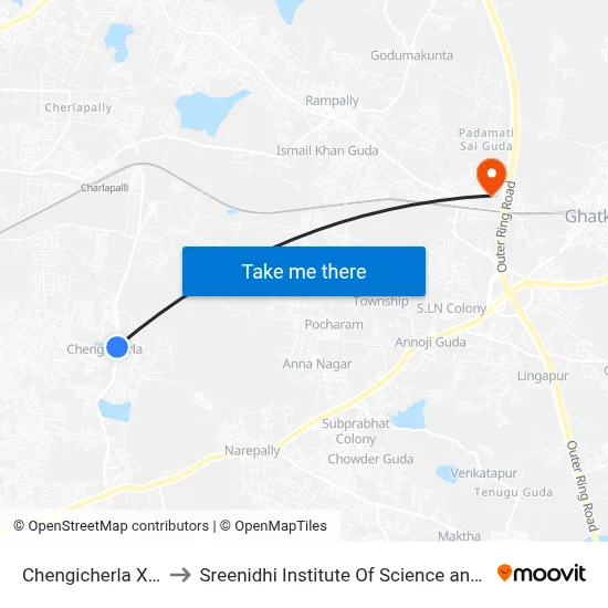 Chengicherla X Roads to Sreenidhi Institute Of Science and Technology map