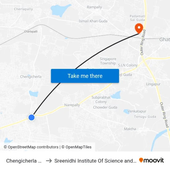 Chengicherla X Road to Sreenidhi Institute Of Science and Technology map