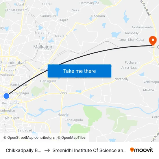 Chikkadpally Bus Stop to Sreenidhi Institute Of Science and Technology map