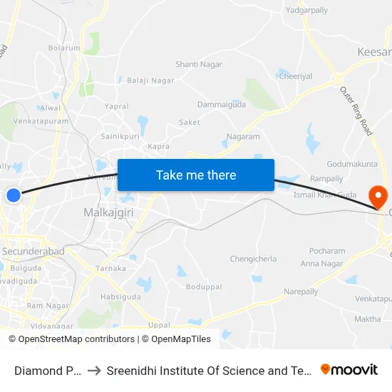 Diamond Point to Sreenidhi Institute Of Science and Technology map