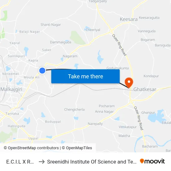 E.C.I.L X Roads to Sreenidhi Institute Of Science and Technology map
