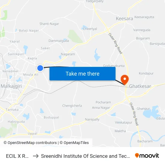 ECIL X Road to Sreenidhi Institute Of Science and Technology map
