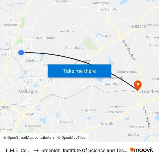 E.M.E. Center to Sreenidhi Institute Of Science and Technology map
