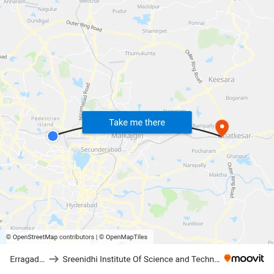 Erragadda to Sreenidhi Institute Of Science and Technology map