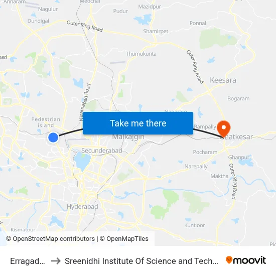 Erragadda to Sreenidhi Institute Of Science and Technology map