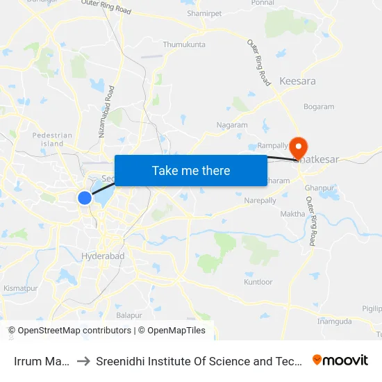 Irrum Manzil to Sreenidhi Institute Of Science and Technology map