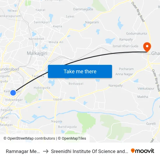 Ramnagar Mee Seva to Sreenidhi Institute Of Science and Technology map