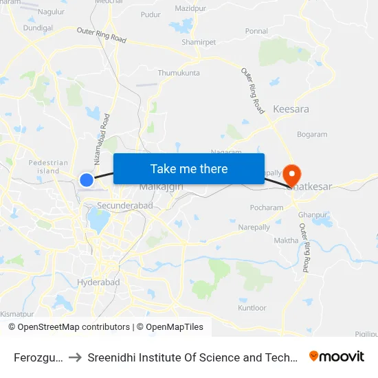 Ferozguda to Sreenidhi Institute Of Science and Technology map