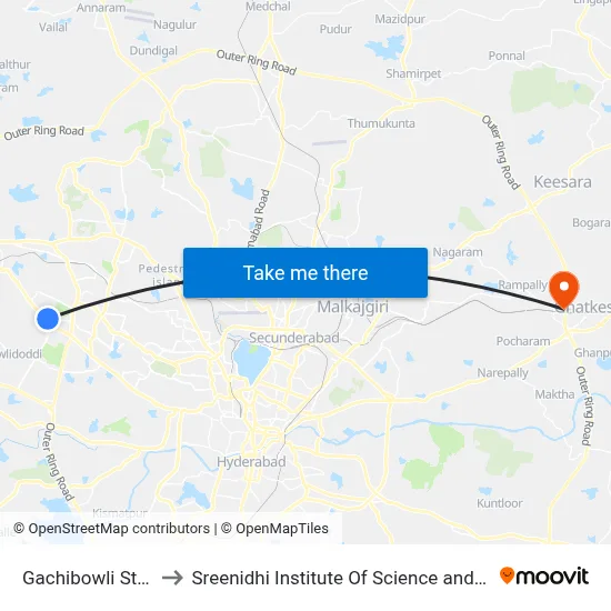 Gachibowli Stadium to Sreenidhi Institute Of Science and Technology map