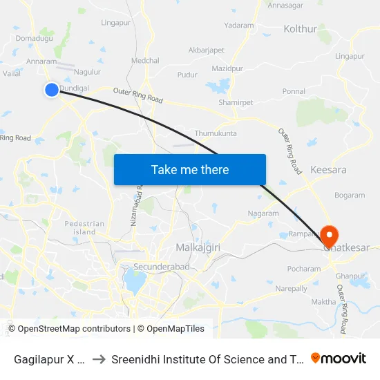 Gagilapur X Road to Sreenidhi Institute Of Science and Technology map
