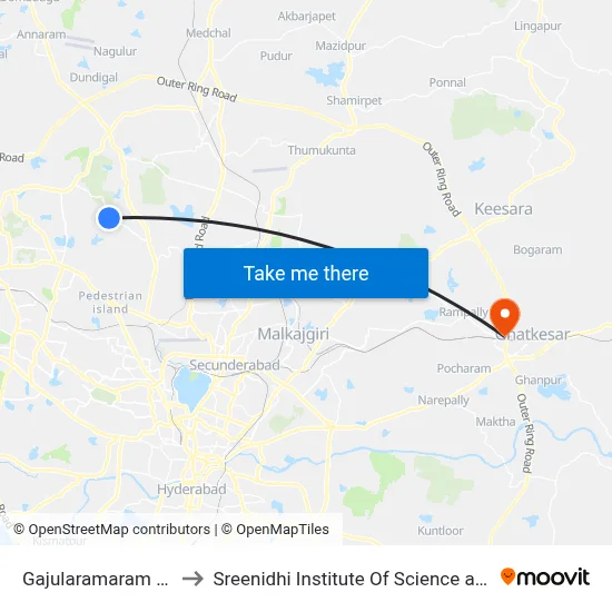 Gajularamaram Bus Stop to Sreenidhi Institute Of Science and Technology map