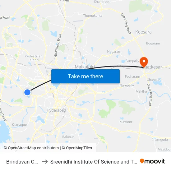 Brindavan Colony to Sreenidhi Institute Of Science and Technology map