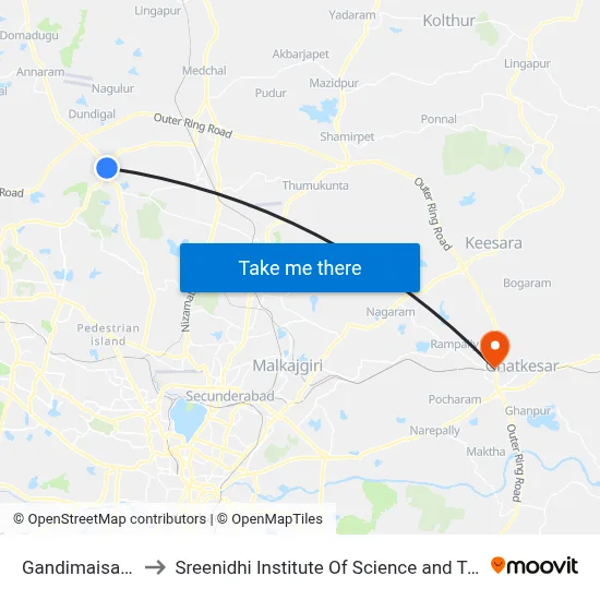 Gandimaisamma to Sreenidhi Institute Of Science and Technology map